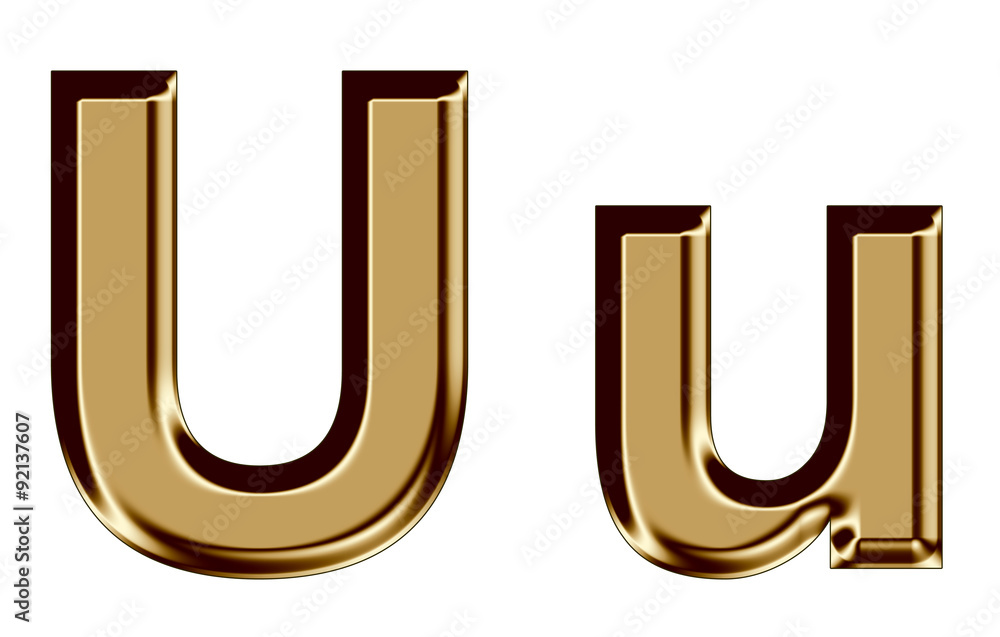 Golden letter U,u on white background Golden letter U,u on white background