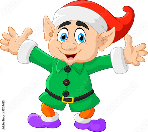 Cartoon Christmas Elf waving with both hands