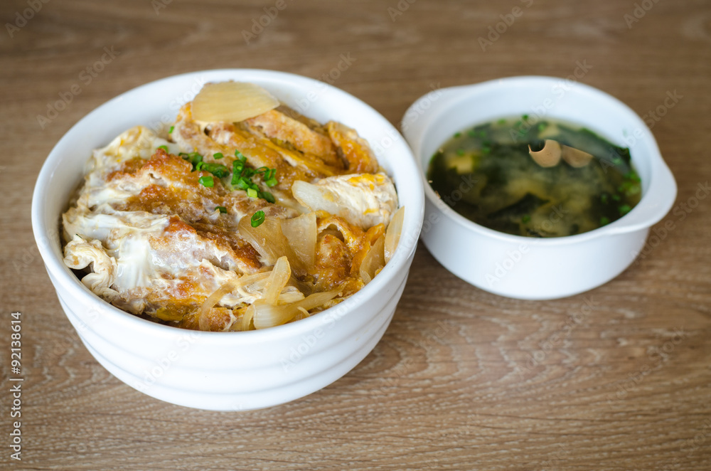 Katsudon - Japanese breaded deep fried pork cutlet Katsudon - Japanese breaded deep fried pork cutlet