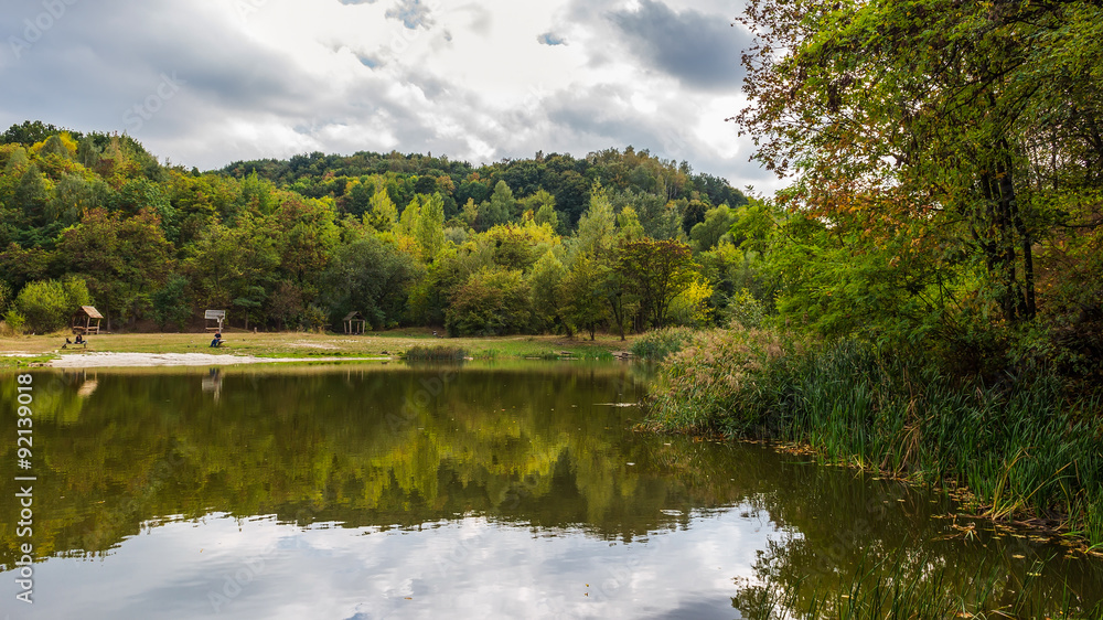 Amazing colorful landscape with lake and park, early fall, Lviv, Ukraine Amazing colorful landscape with lake and park, early fall, Lviv, Ukraine