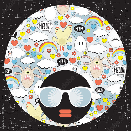 Black head woman with strange pattern hair.