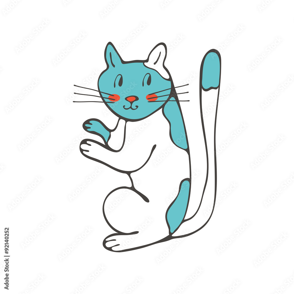 Hand drawn illustration of cute domestic cat Hand drawn illustration of cute domestic cat