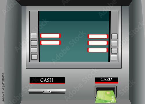 Inserting credit card into bank machine to withdraw money.