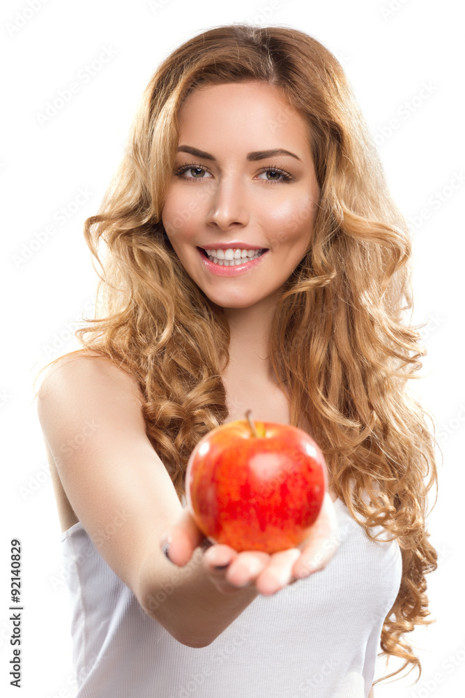 Young Beautiful Woman With Apple Young Beautiful Woman With Apple
