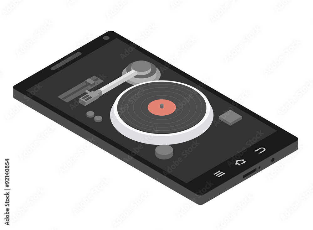 Fototapeta premium music isometric flat concept. Mobile phone player