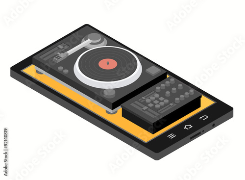 music isometric flat concept. Mobile phone player