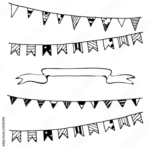 Sketchy flags and ribbon banners elements set