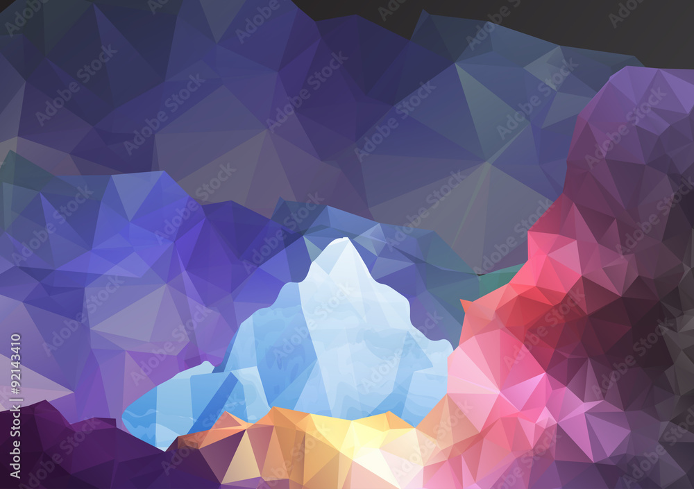 Geometric Fantasy Mountain Background - Vector Illustration