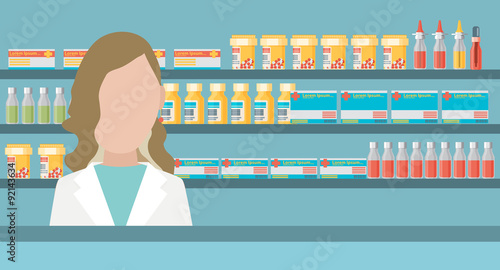 Modern flat vector illustration of a female pharmacist