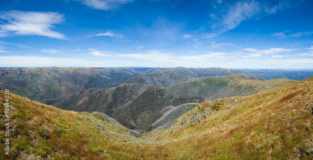 Panoramic view from Mt Feathertop, 2nd highest peak in Victorian Alps, Australia Panoramic view from Mt Feathertop, 2nd highest peak in Victorian Alps, Australia