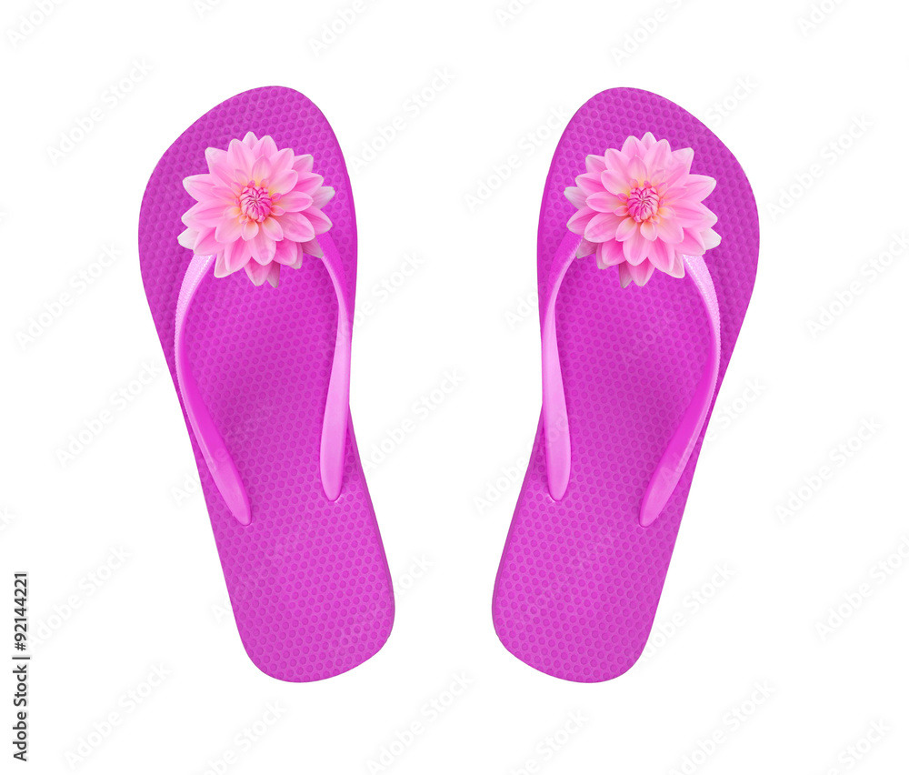 pink beach shoes with flowers isolated on white pink beach shoes with flowers isolated on white