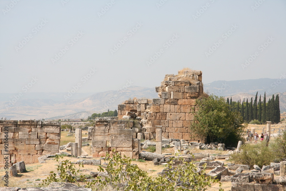 Ancient ruins in Hierapolis, Pamukkale, Turkey. 