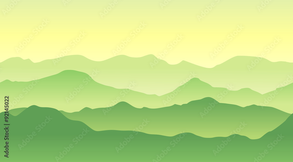 Green mountains landscape in summer. Seamless background.
