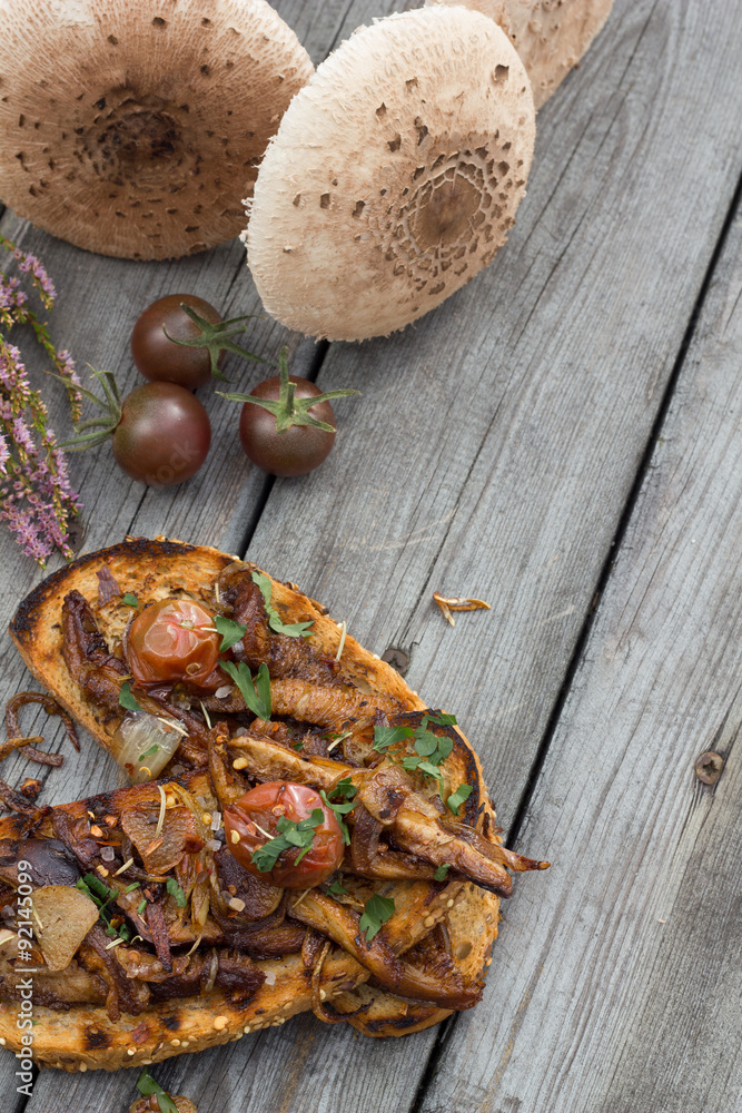 Fried mushrooms on toast. Fried mushrooms on toast.