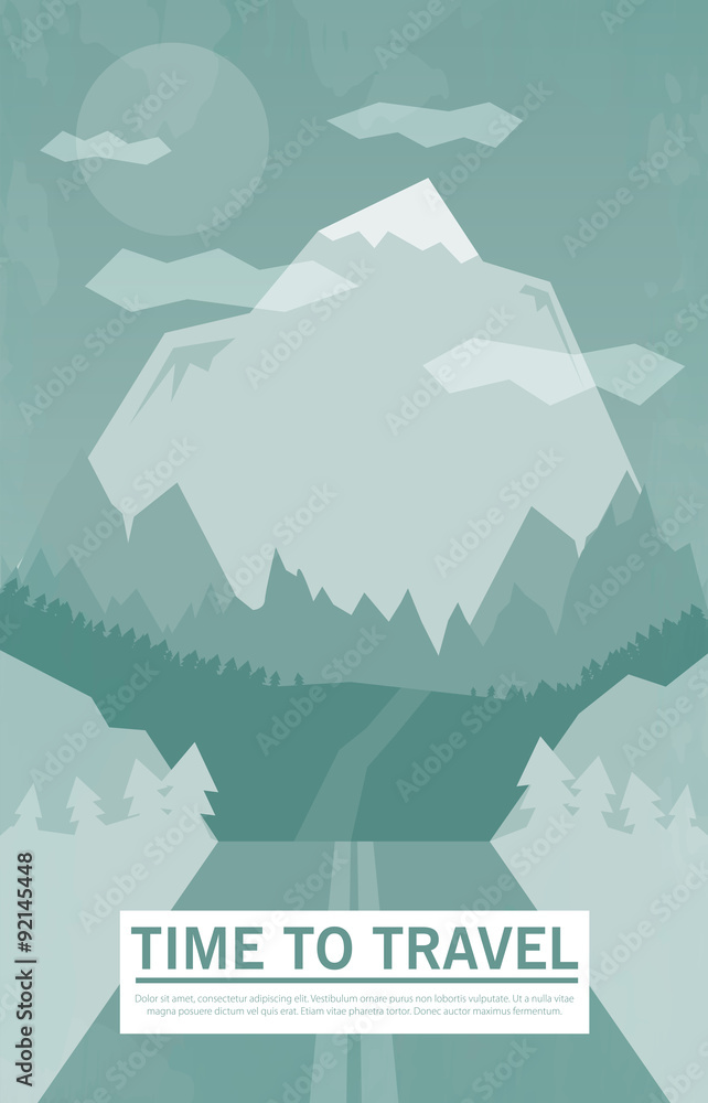 Vector Retro Road With Mountain and Forrest