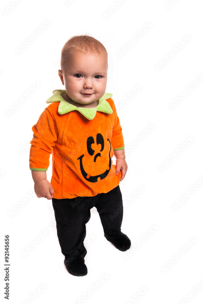 Toddler dressed as a pumpkin for Halloween Toddler dressed as a pumpkin for Halloween