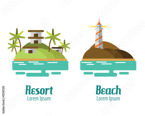 Resort and Beach landscape. flat design elements. vector 