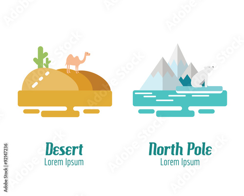 Desert and North Pole landscape. flat design elements. vector