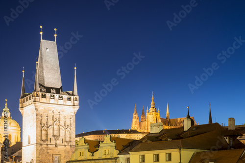 Night View on Prague Lesser Town with Cathedral