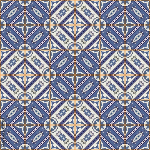 Seamless Moroccan, Portuguese tiles, Azulejo, ornaments. 