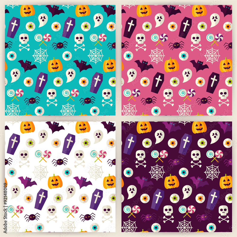Flat Halloween Trick or Treat Objects Seamless Pattern Set Flat Halloween Trick or Treat Objects Seamless Pattern Set