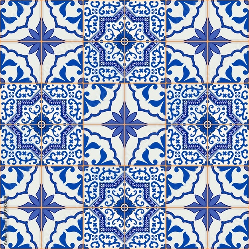 Seamless Moroccan, Portuguese  tiles, Azulejo, ornaments. 