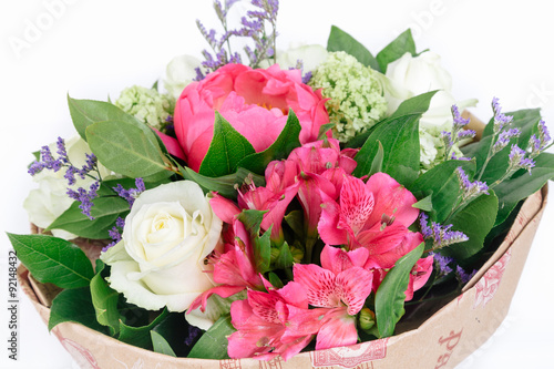 bouquet of peonies, roses and alstroemeria