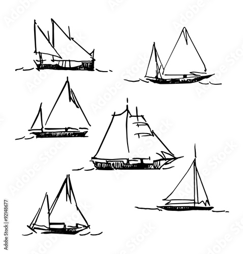 Hand made sketch of yachting and sea.