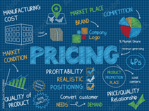 PRICING Vector Graphic Notes on Blue Background