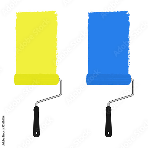 Yellow and blue paint rollers