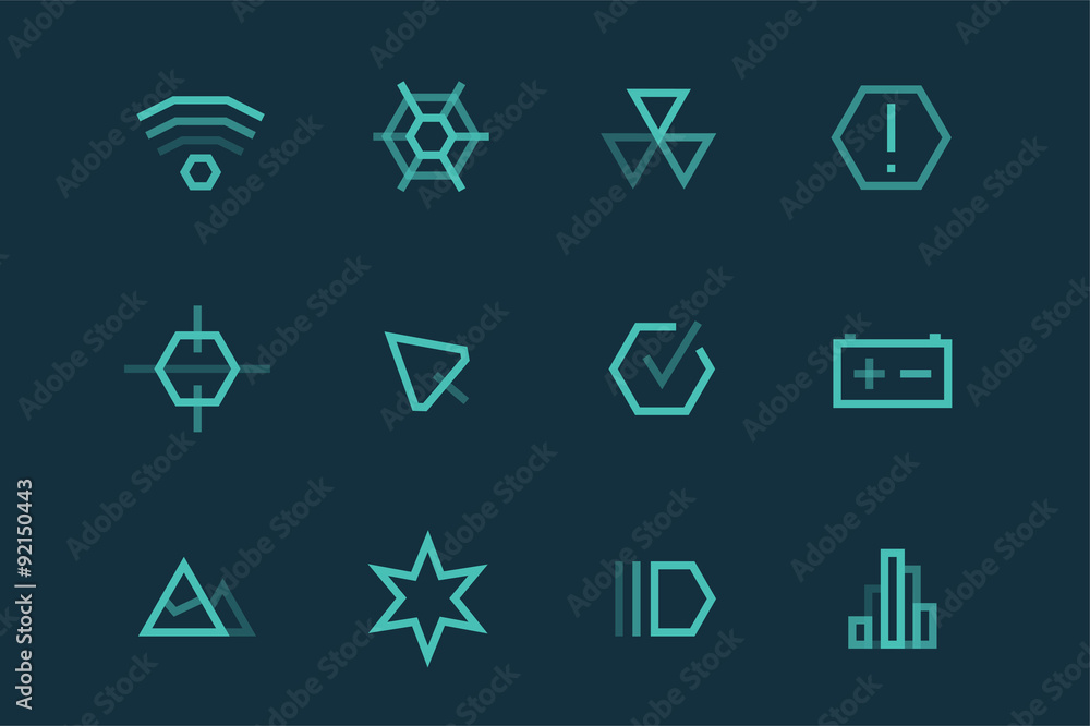 Fototapeta premium Outline vector UI technology icons set