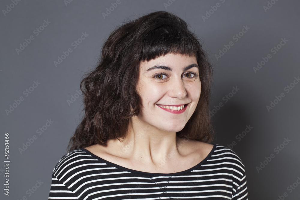 portrait of cute 20s brunette girl with natural smile portrait of cute 20s brunette girl with natural smile