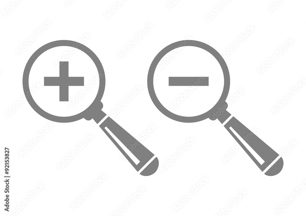 Grey magnifier icons on white background Grey magnifier icons on white background