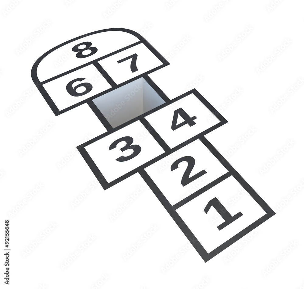 Hopscotch with hole on number 5, isolated on white background Hopscotch with hole on number 5, isolated on white background