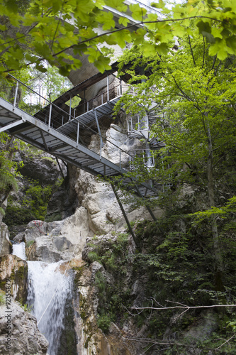 National park in the Austria, Tscheppaschlucht, Carinthia, high resolution photos of waterfalls, river, path, stairs, bridges photo