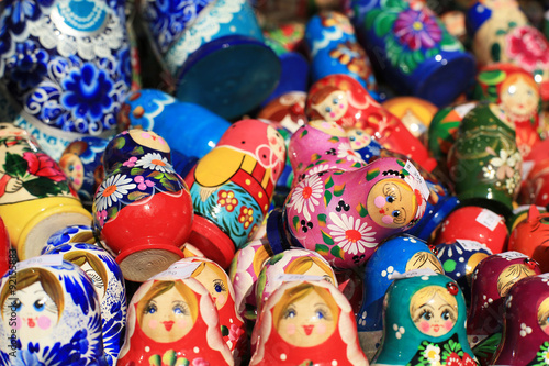 Russia, Moscow gift shop with colored dolls © Zarya Maxim