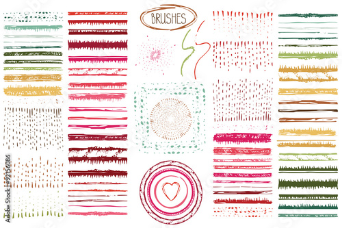 Hand drawn brushes,wreath set.Colored Doodle decor