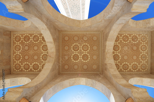 Morocco. Arcade and ceiling of Hassan II Mosque in Casablanca