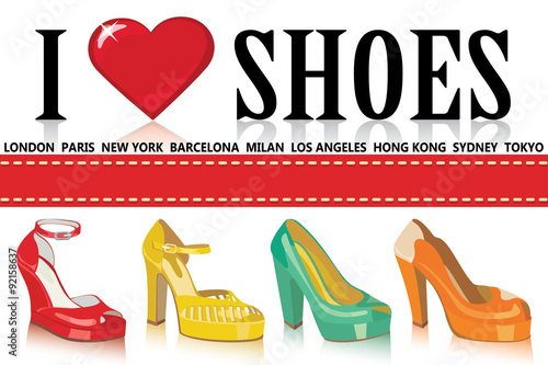 Colorful fashion women shoes.Fashion illustration