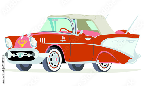 Caricatura Chevrolet BelAir 1957 convertible cerrado rojo vista frontal y lateral