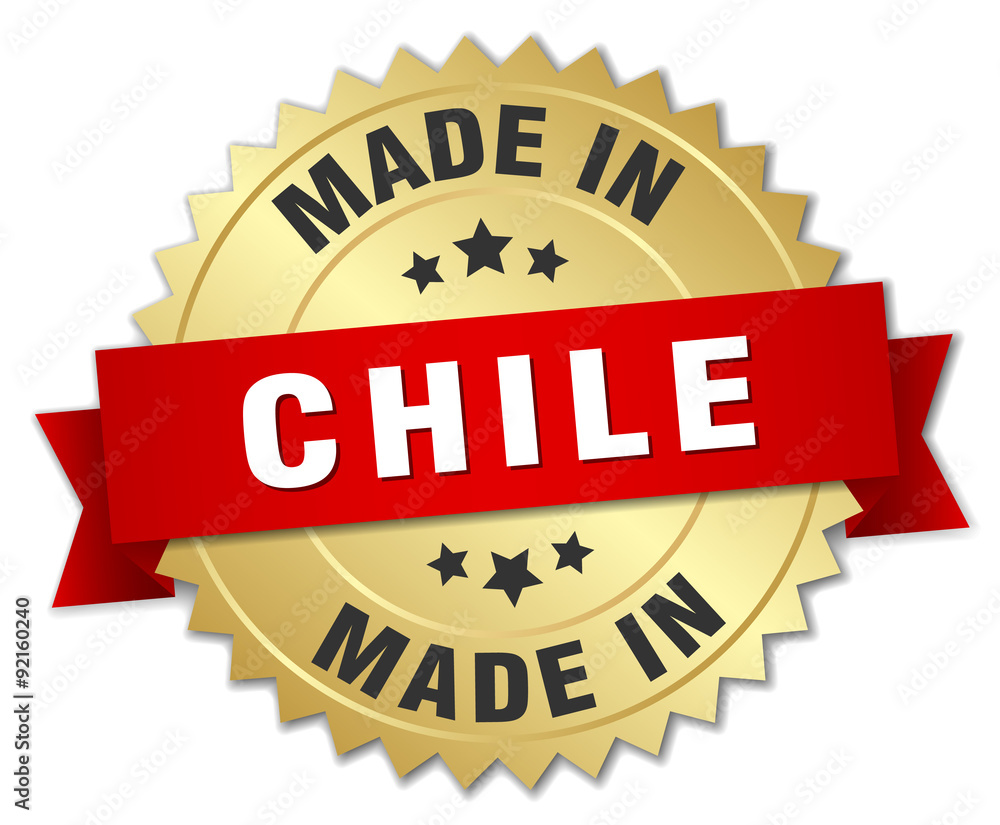 made in Chile gold badge with red ribbon made in Chile gold badge with red ribbon
