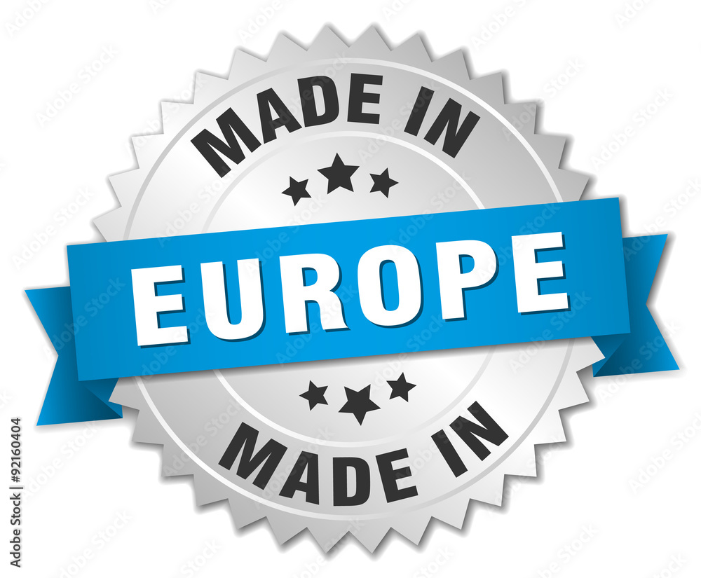 made in europe silver badge with blue ribbon made in europe silver badge with blue ribbon