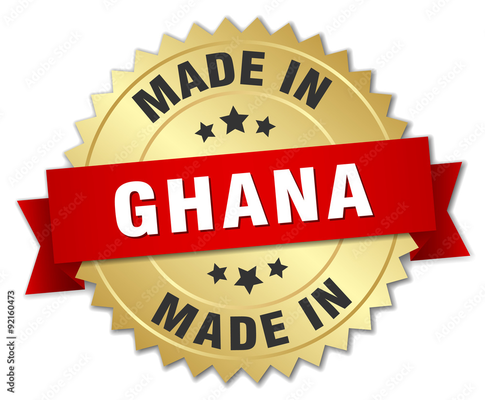 made in Ghana gold badge with red ribbon made in Ghana gold badge with red ribbon