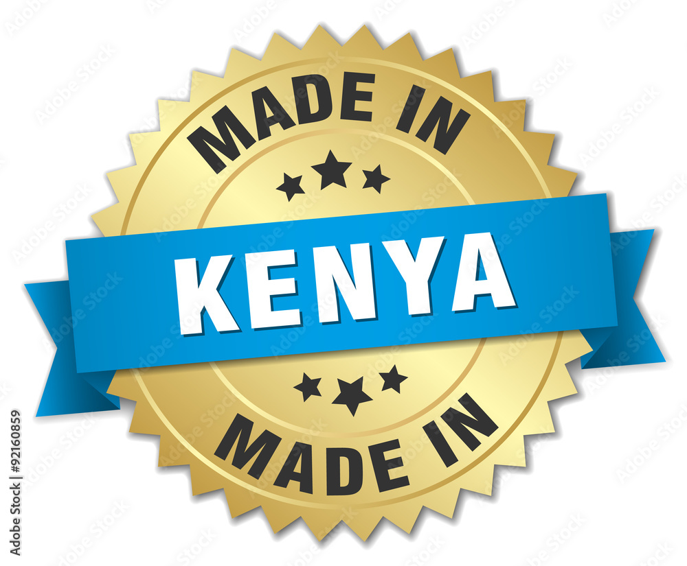 made in Kenya gold badge with blue ribbon