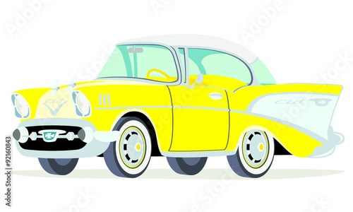 Caricatura Chevrolet BelAir 1957 coupe amarillo vista frontal y lateral