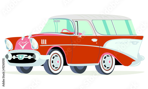 Caricatura Chevrolet BelAir 1957 Nomad rojo vista frontal y lateral