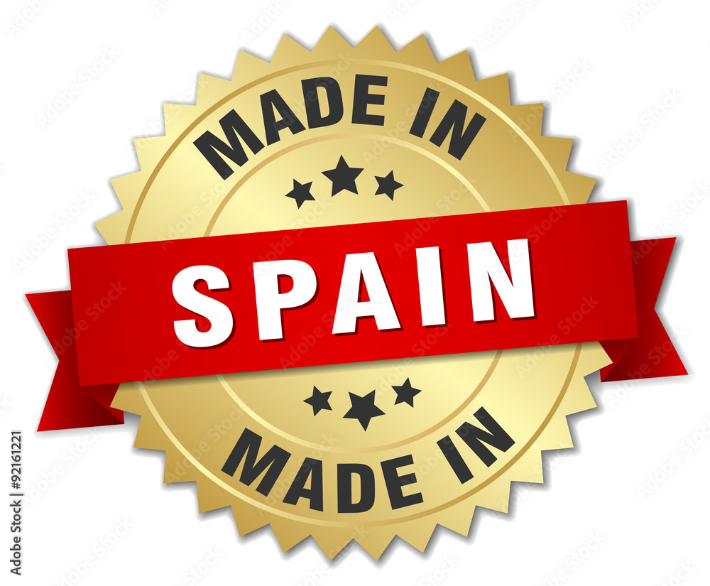 made in Spain gold badge with red ribbon