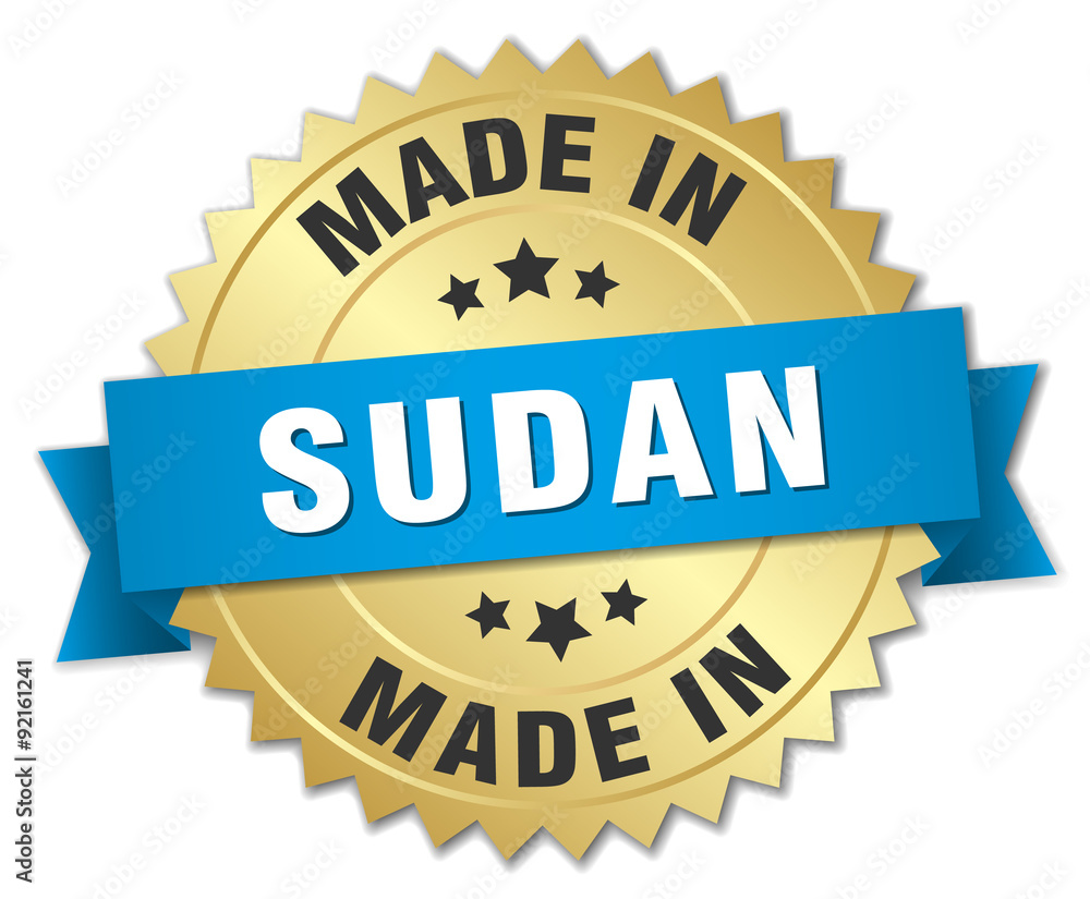 made in Sudan gold badge with blue ribbon made in Sudan gold badge with blue ribbon