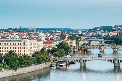 Prague at Twilight, view of Bridges on Vltava © naughtynut