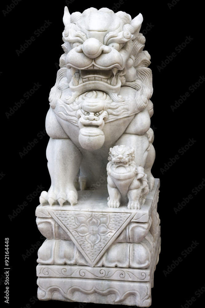 Marble lion sculpture on black background